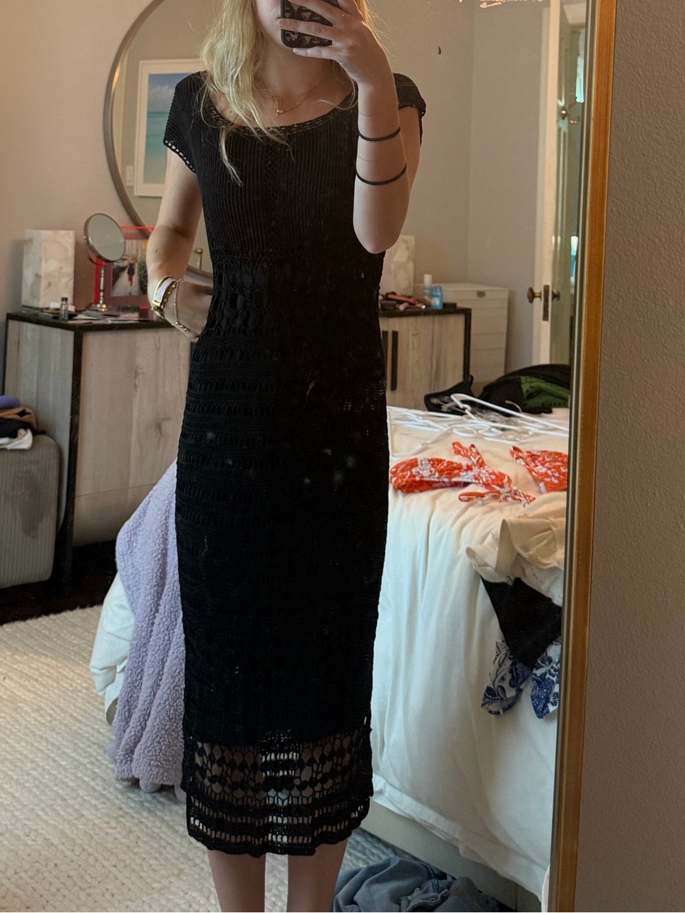Black Crochet Midi Dress - Women
